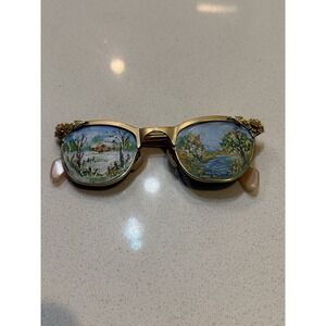 Vintage Gold Frame Eye Glasses Art Hand Painted Lenses Cottagecore